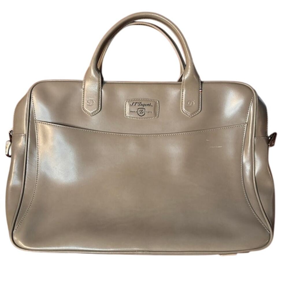 S.T. Dupont Laptop Briefcase Bag Unisex Line D Document Case Brown Leather Zip